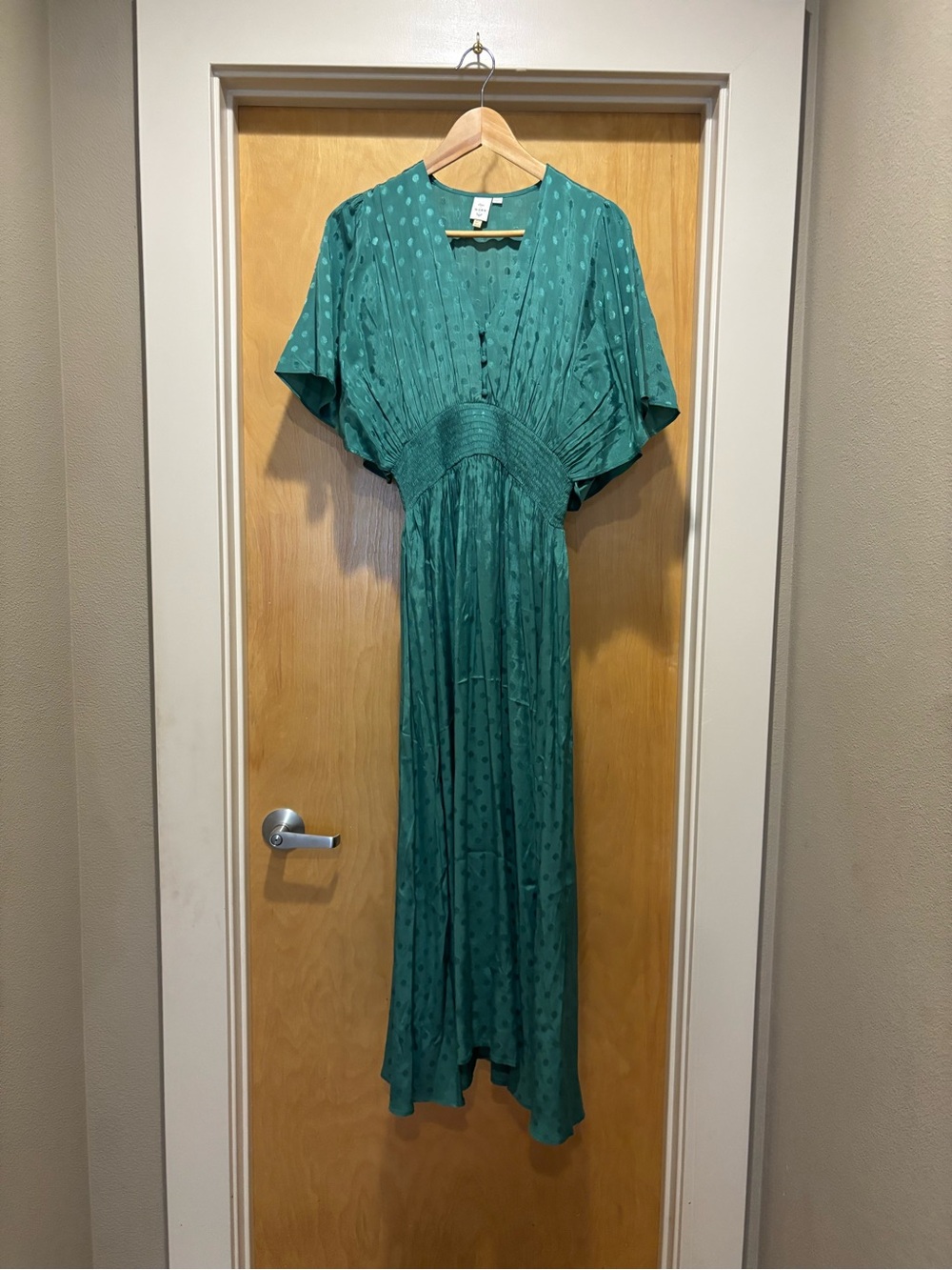 Anthropologie Seen Worn Kept Green Jacquard Dot Maxi Dress – Size 8